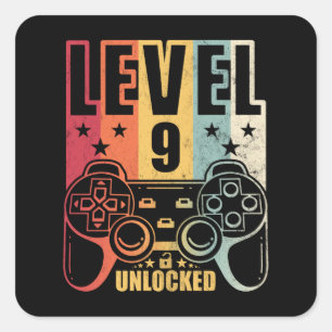 Sticker Carré Niveau 9 Jeu déverrouillé Jeu d'anniversaire
