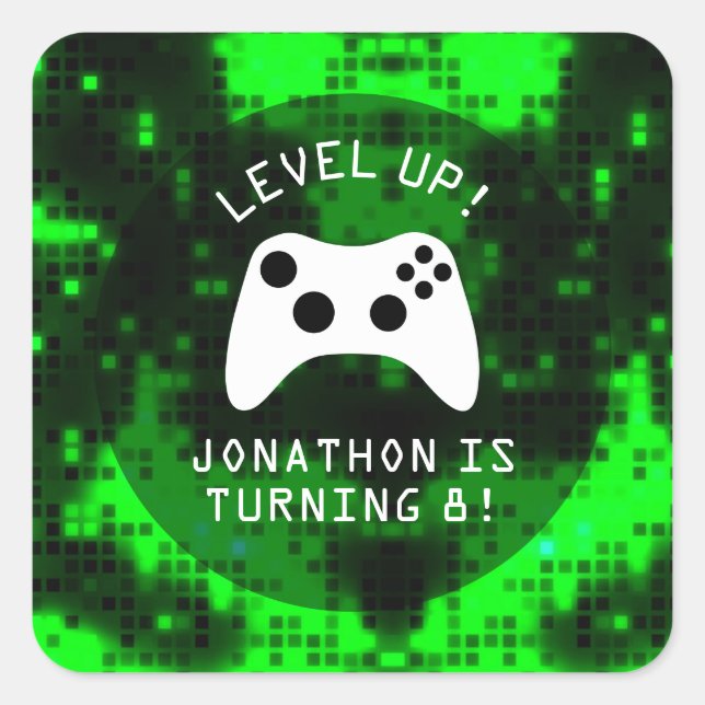 Sticker Carré Niveau Up Vidéo Jeu Camion Fête d'anniversaire (Devant)