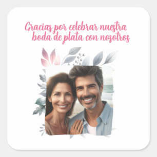 Sticker Carré noces d'argent de 25 ans avec photo Merci