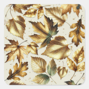 Sticker Carré Noces d'automne glamour beige amande feuilles de b