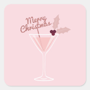 Sticker Carré Noël à Martini rose