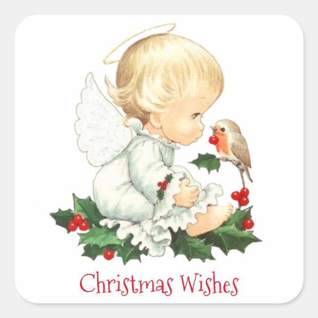 Sticker Carré Noël Angel et Robin Voeux de Noël (Devant)