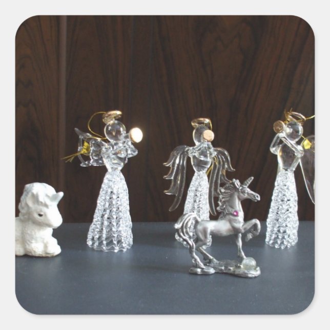 Sticker Carré Noël Anges magiques-Unicornes Figurines (Devant)
