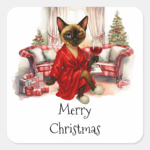 Sticker Carré Noël au Chat Siamois