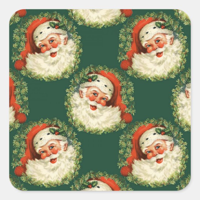 Sticker Carré Noël au visage joyeux du Père Noël (Devant)