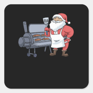 Sticker Carré Noël Barbecue Santa Claus Grill Smoker Steak