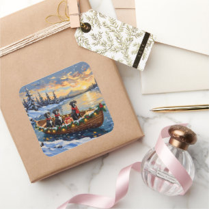 Sticker Carré Noël Bateau de Noël Grand Danois