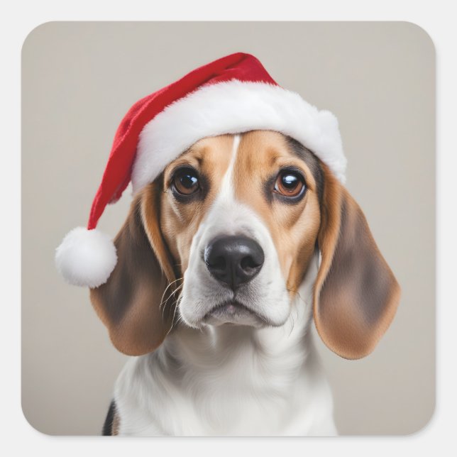 Sticker Carré Noël beagle (Devant)