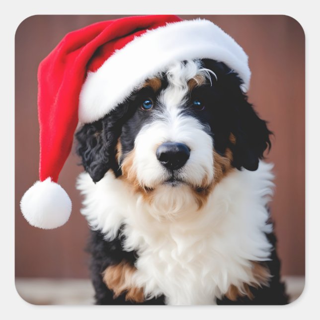 Sticker Carré Noël Bernedoodle (Devant)