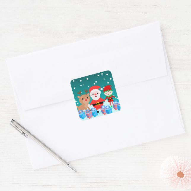 Sticker Carré Noël blanc père Noël (Enveloppe)