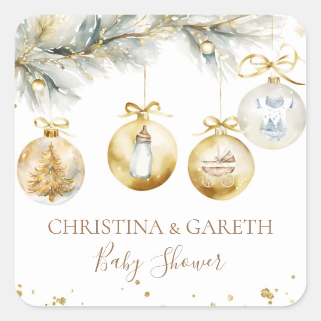 Sticker Carré Noël Boho Merry Little Baby shower (Devant)