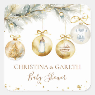 Sticker Carré Noël Boho Merry Little Baby shower