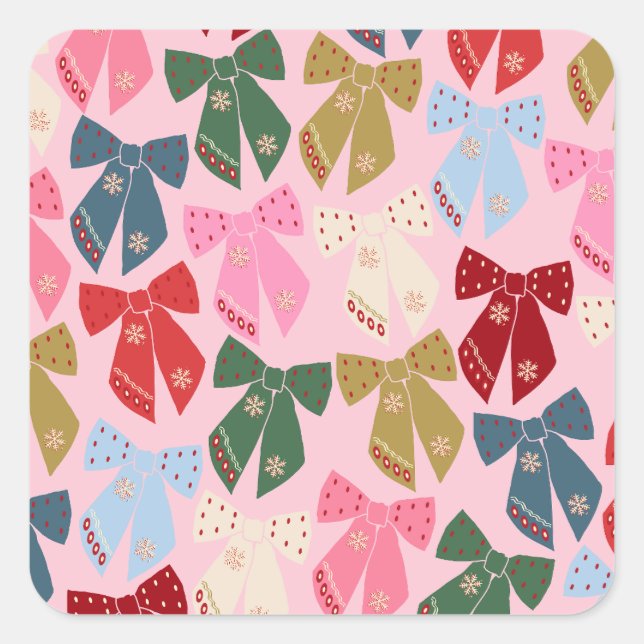 Sticker Carré Noël Bows Coquette rose (Devant)