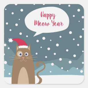 Sticker Carré Noël chat père Noël chaton vacances salutations