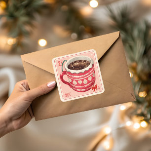 Sticker Carré Noël Chocolat Chaud Vintage
