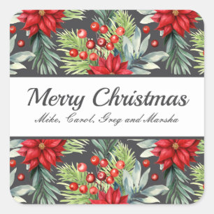 Sticker Carré Noël classique Poinsettias vacances sur mesure