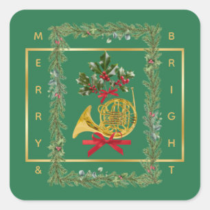 Sticker Carré Noël Cor d'harmonie vert élégant
