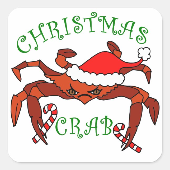 Sticker Carré Noël Crabe Drôle Crabe Fête côtière (Devant)