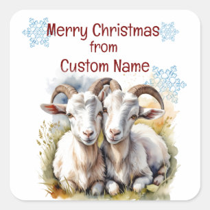 Sticker Carré Noël Cute Chèvre Couple animal Personnaliser