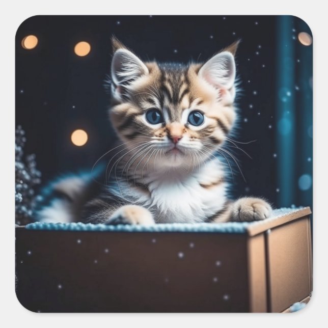 Sticker Carré Noël Cute Kitten (Devant)