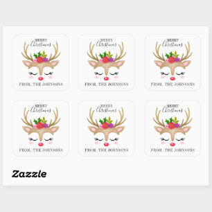 Sticker Carré Noël Cute Reinder personnalisé