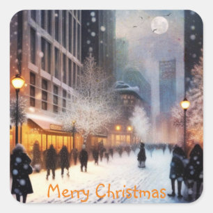 Sticker Carré Noël dans la ville
