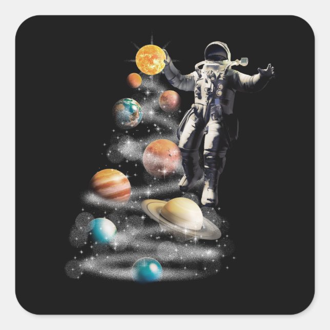 Sticker Carré Noël dans le système solaire spatial L'astronaute  (Devant)