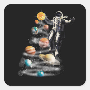 Sticker Carré Noël dans le système solaire spatial L'astronaute 