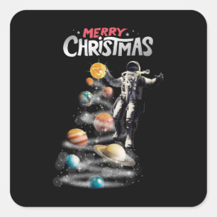 Sticker Carré Noël dans le système solaire spatial L'astronaute 