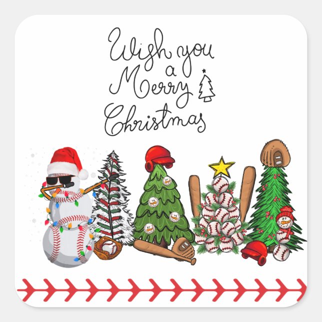 Sticker Carré Noël de baseball avec cadeaux et balle (Devant)