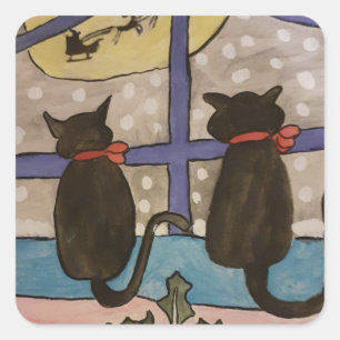 Sticker Carré Noël de chat noir