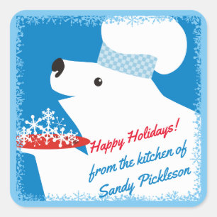Sticker Carré Noël de flocons de neige de portion de chef d'ours