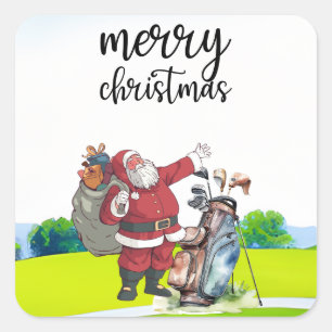 Sticker Carré Noël de golf avec le Père Noël