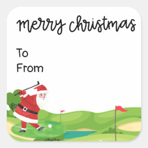 Sticker Carré Noël de golf avec le Père Noël pour golfeur drôle