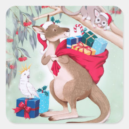 Sticker Carré Noël de Kangaroo - Art de Noël australien