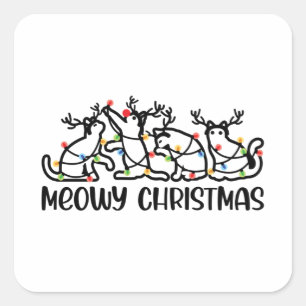 Sticker Carré Noël de Meowy, chats de Reindeer mignons Feux de N
