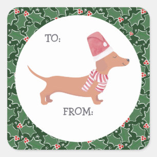 Sticker Carré Noël de mignonne Dachshund