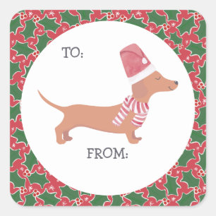 Sticker Carré Noël de mignonne Dachshund