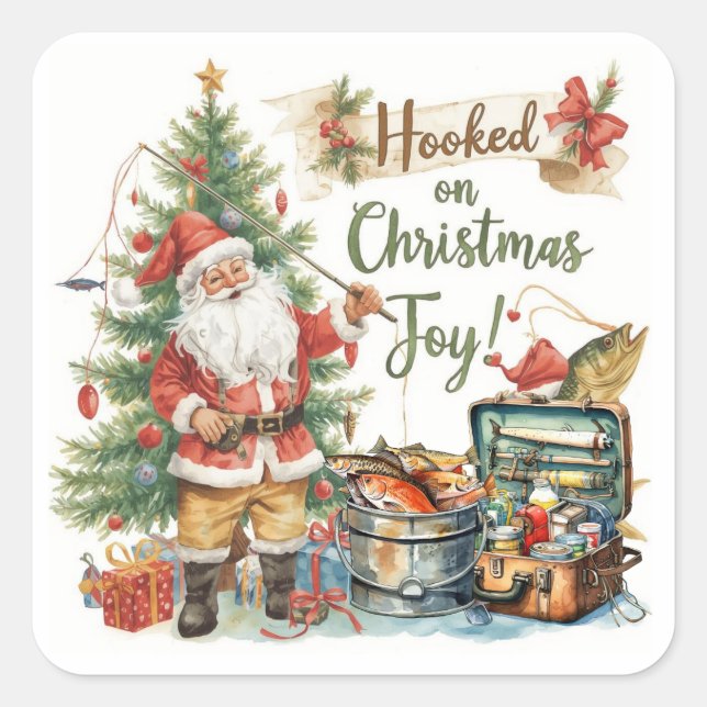 Sticker Carré Noël de pêche pour les amateurs de pêche (Devant)