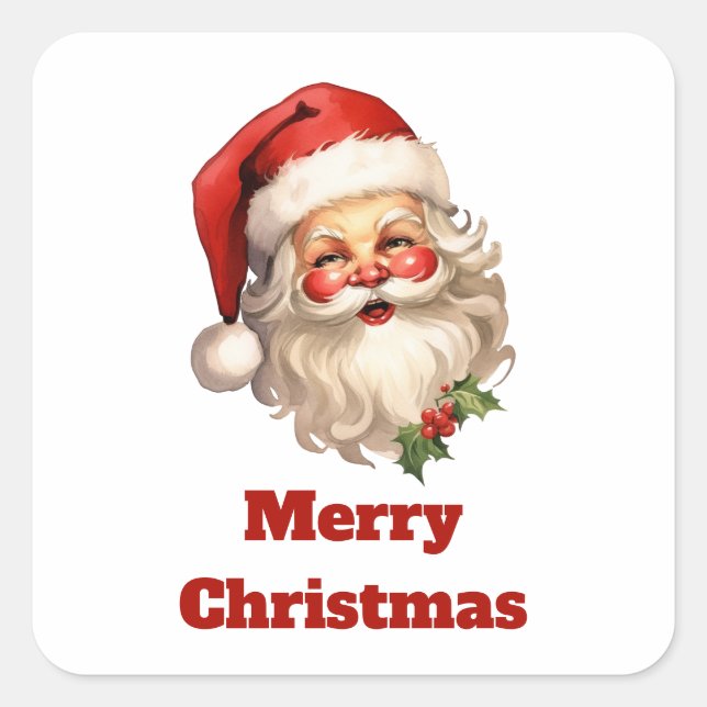 Sticker Carré Noël de style rétro Holly Jolly Santa Claus (Devant)