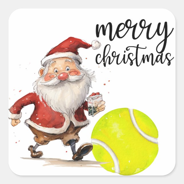 Sticker Carré Noël de tennis avec balle de tennis Santa Claus (Devant)