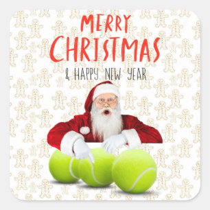 Sticker Carré Noël de tennis avec le Père Noël