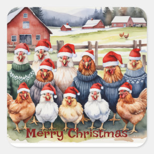 Sticker Carré Noël De Tous Nous Groupe Poulets Amusants