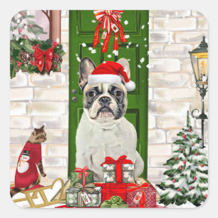 Sticker Carré Noël des Bulldog français