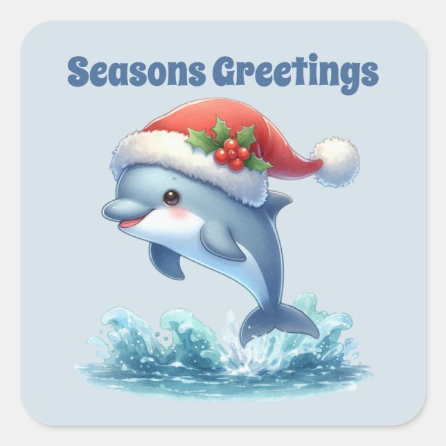 Sticker Carré Noël des dauphins Joyeuses Fêtes (Devant)