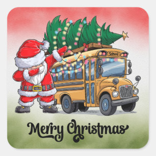 Sticker Carré Noël du bus scolaire pour chauffeur