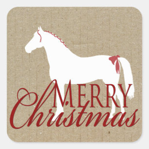 Sticker Carré Noël du cheval rustique rouge et blanc