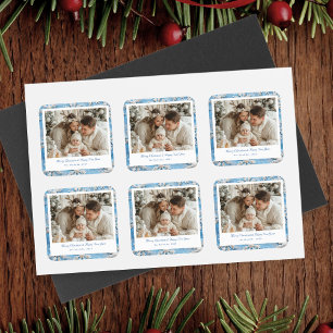 Sticker Carré Noël du Flocon de neige bleu