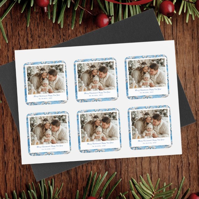 Sticker Carré Noël du Flocon de neige bleu (Créateur téléchargé)