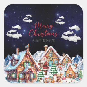 Sticker Carré Noël du Père Noël, Fête des neiges